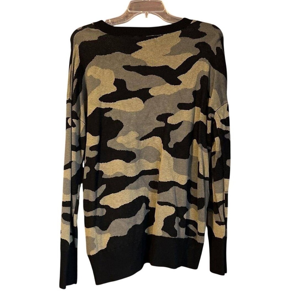 Isaac Mizrahi New York Camo Crewneck Sweater Green Grey Black Womens Large - Picture 2 of 8
